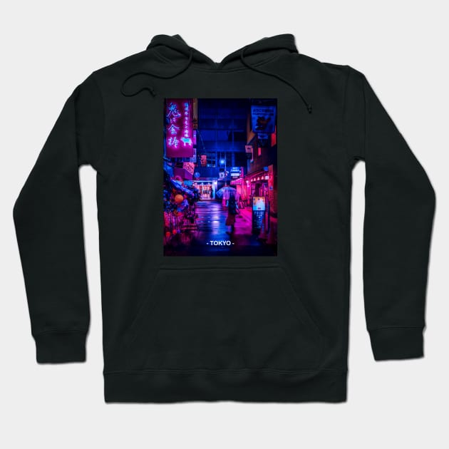 Tokyo Street Neon Synthwave Hoodie by JeffDesign